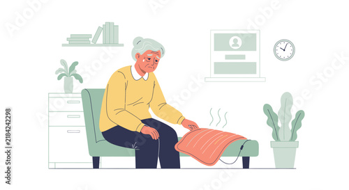 Senior Woman Feeling Unwell Using Heating Pad For Comfort And Relief