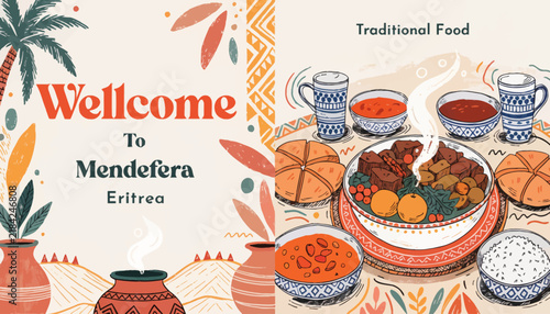 Welcome to Mendefera Eritrea: Traditional African Food Platter with Injera and Stew