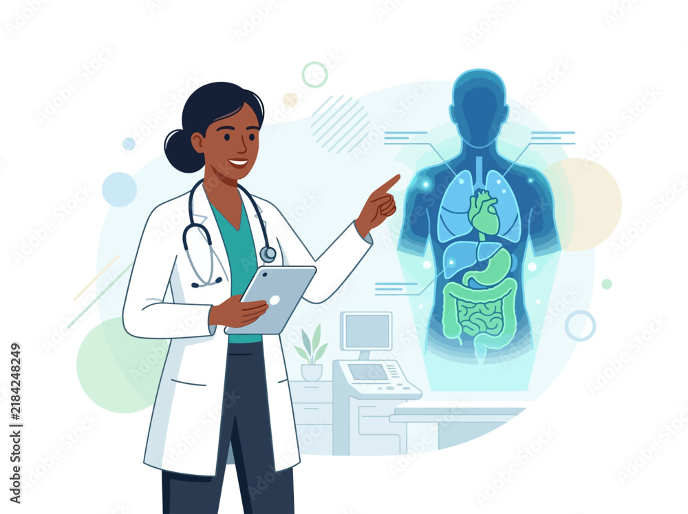 Fototapeta premium Medical Professional Explaining Human Anatomy with Digital Display