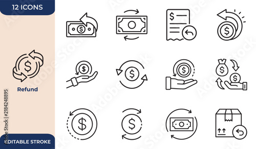 Foto Refund, reimbursement, repayment, Modern and Premium Icon Set, Editable Stroke,