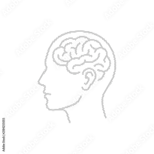 Minimalist human head profile with brain icon, anatomical brain inside silhouette vector, mental health and neurology concept illustration