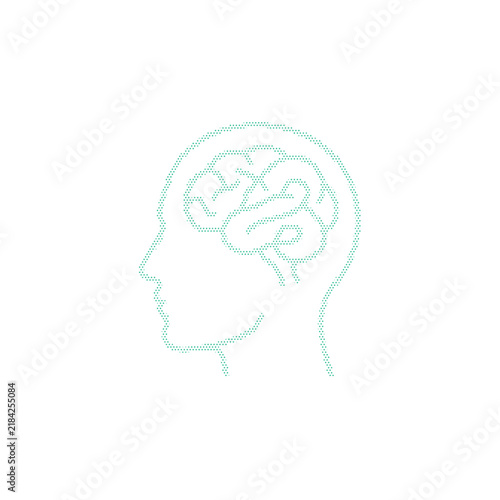 Minimalist human brain vector icon, profile of a head with anatomical brain illustration, mental health and neurology concept art on white background
