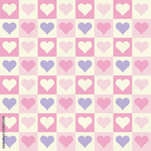 Heart Checkered Seamless Pattern on Colorful Background
