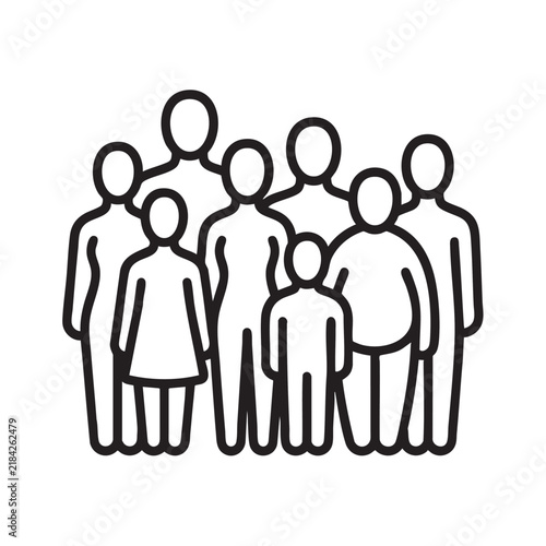 diverse group black outline art vector icon representing people of various ages