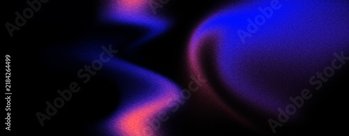 Soft grainy abstract fluid waves and organic curves in deep blue, purple, magenta and coral red gradients on solid black background with luminous edges