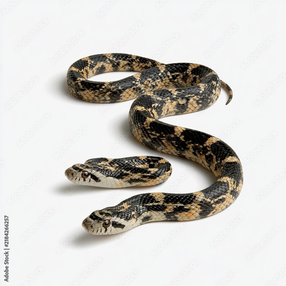 Fototapeta premium Single rat snake rests stretched out on white background.