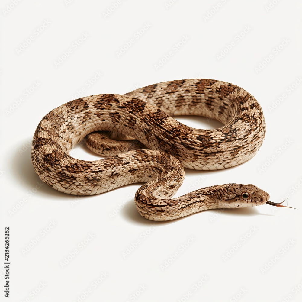 Obraz premium Single rat snake rests stretched out on white background.