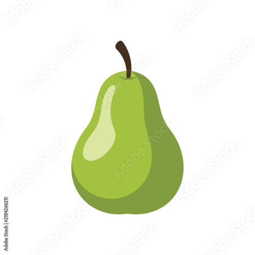 Vibrant green pear fruit illustration with a smooth texture and a short brown stem, perfect for healthy food concepts and dietary themes
