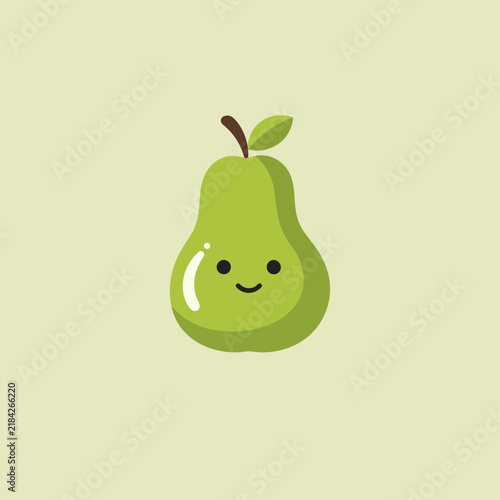 Cute Kawaii Green Pear Character Vector Illustration Isolated on Plain Background for Food Mascot