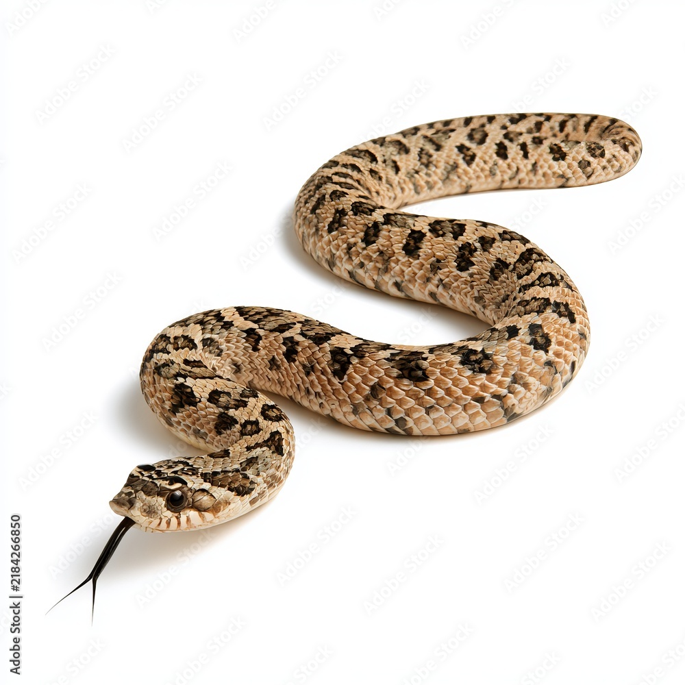 Obraz premium Western Hognose snake crawls across white background.