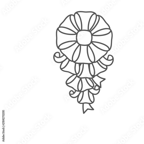 Outline of a decorative bow with cascading ribbons