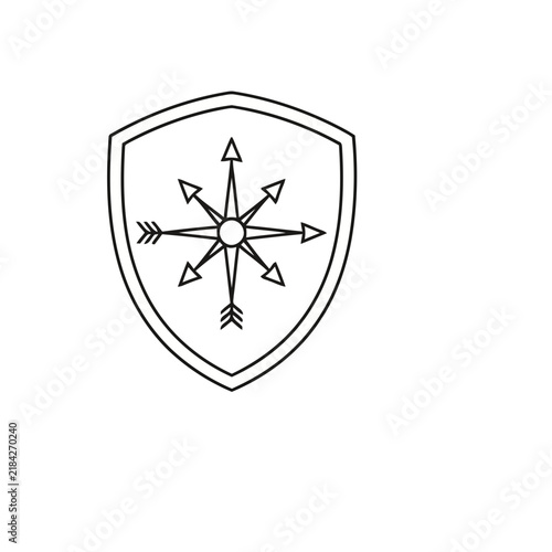 Shield with compass rose and arrows