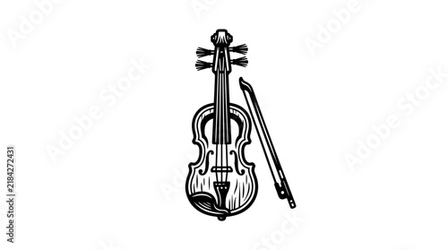 Принти на полотні Classical stringed violin instrument with wooden bow.
