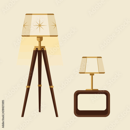 Vintage mid-century modern floor and table lamp vector illustration