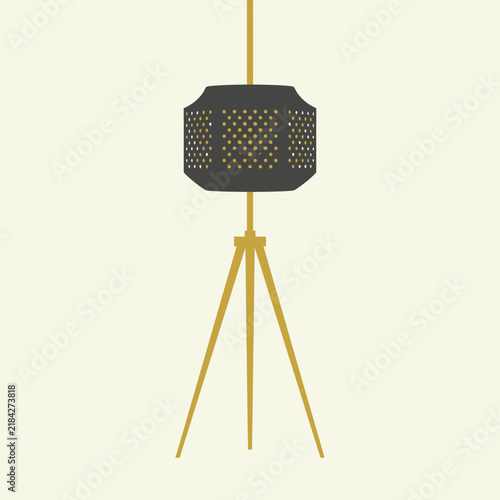 Flat vector illustration of a modern tripod floor lamp with perforated shade