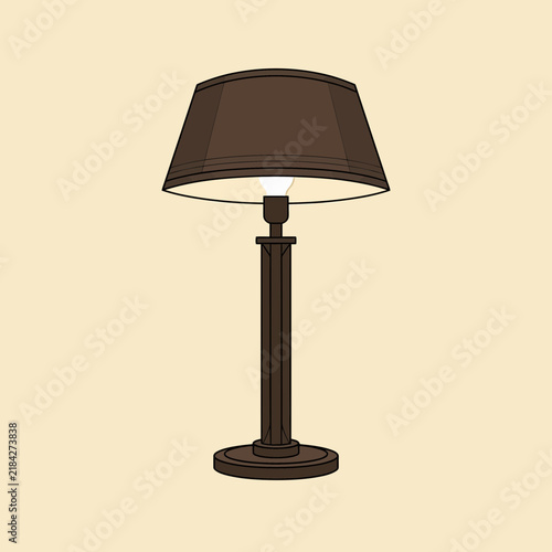 Classic brown table lamp vector illustration on neutral background