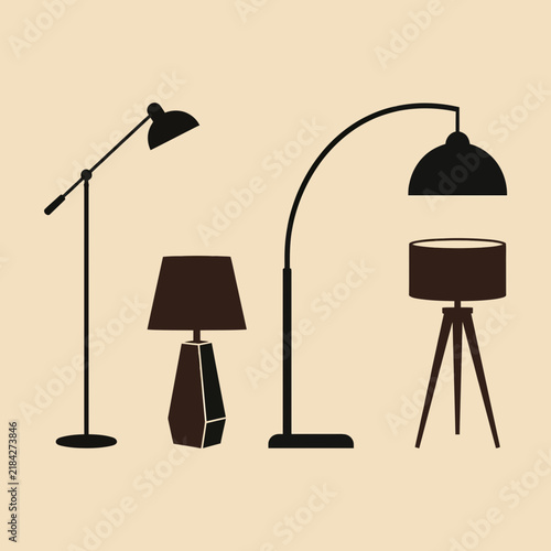 Modern floor and table lamp silhouettes for home interior design