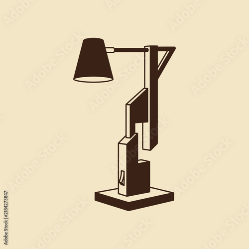 Minimalist geometric desk lamp vector illustration on cream background