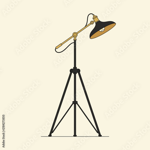 Vintage industrial tripod floor lamp vector illustration