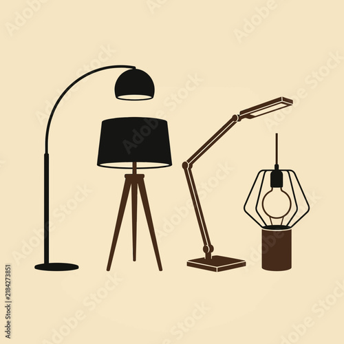 Collection of modern interior lamp icons in flat vector style
