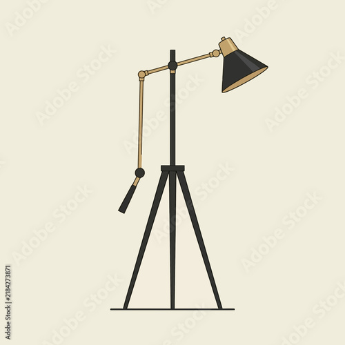 Industrial Tripod Floor Lamp Vector Illustration Design