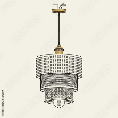 Modern Tiered Pendant Light Illustration with Geometric Patterns