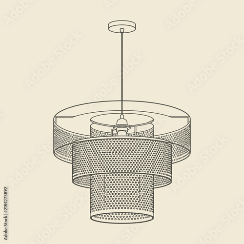 Modern tiered perforated pendant lamp line art illustration