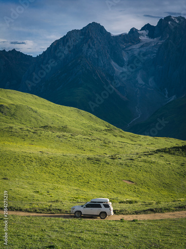 Sichuan,China -July,28, 2026, Toyota 4runner running on high altitude mountain trail,Sichuan, China