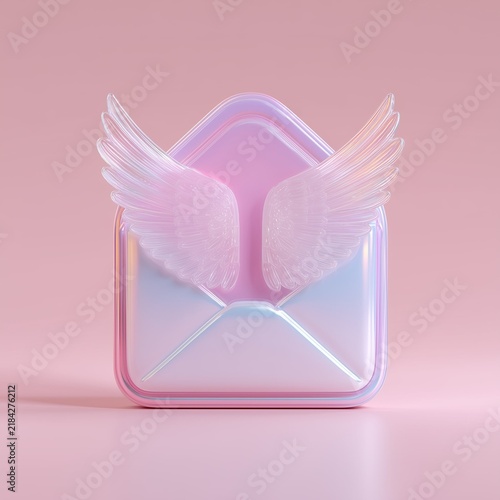 Envelope with wings icon design on a pink background showcasing a creative concept for messaging or communication