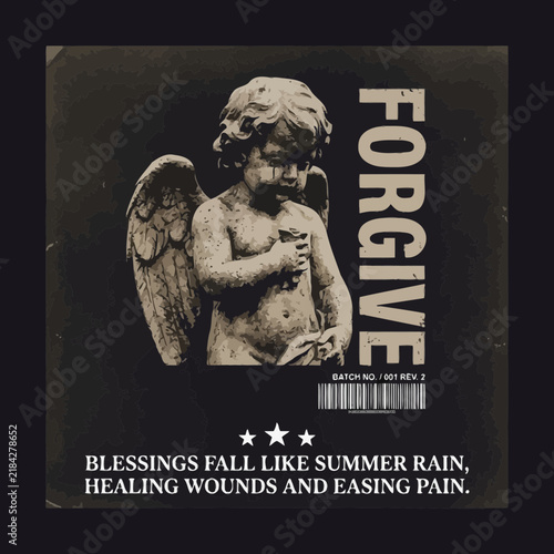 Urban Streetwear Graphic with Cherub Angel Statue and Typography