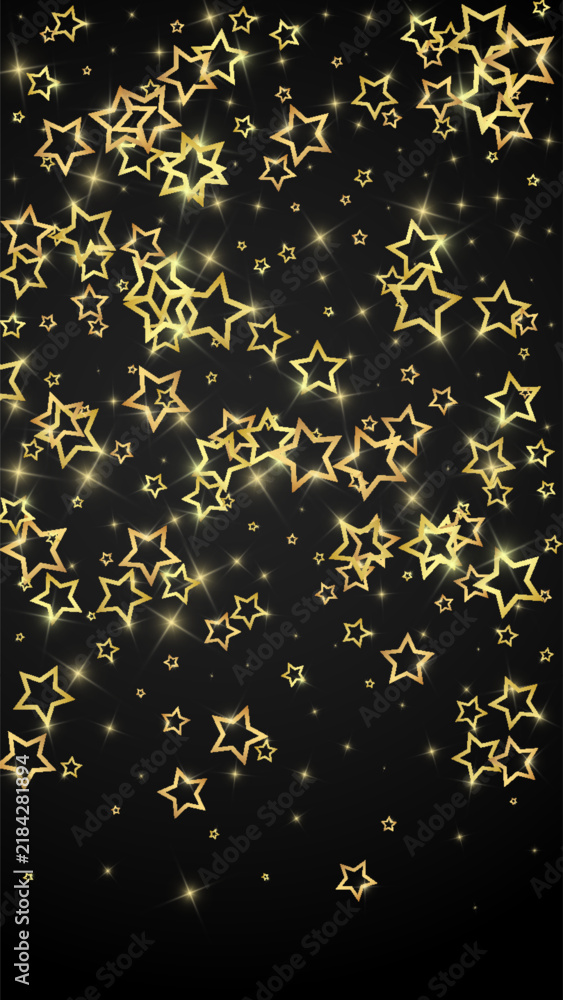 Obraz premium Starry night fairy tale background. Cute sparkling twinkles, christmas spirit in the air. Festive stars vector illustration on black background.
