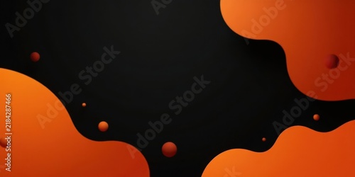 Abstract Orange and Black Fluid Forms with Small Spheres Floating