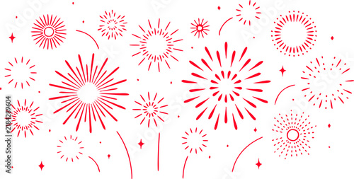 Red fireworks display minimalist festive design templates, perfect for celebratory vector designs or festive greeting cards.