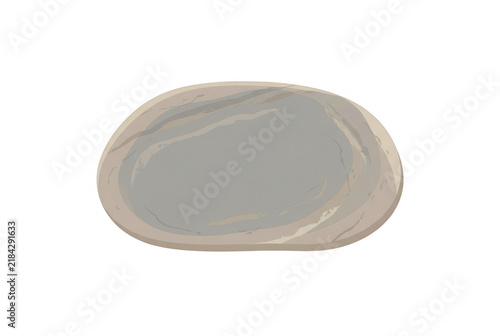 Un sasso di fiume levigato e arrotondato di colore grigio chiaro, isolato su sfondo bianco, rappresentato con uno stile grafico vettoriale semplice e pulito, ideale per design minimalista o