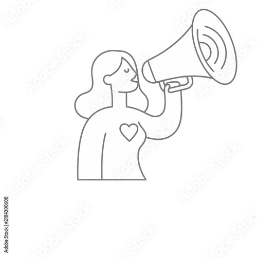 Woman with Megaphone and Heart Symbol