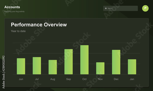 Neon bar chart showing monthly performance growth Vector