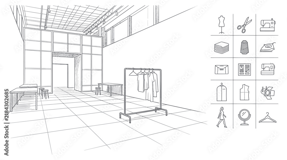 Fototapeta premium Clothing Rack with Garments in a Studio Setting.