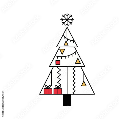 Stylized Christmas Tree with Gifts and Snowflake