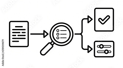 Compliance Review Workflow Line Illustration. Enterprise Policy Verification and Regulatory Compliance Check Process Outline Vector Isolated on White Background
