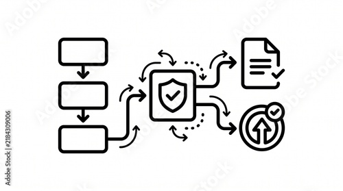 Internal Control Workflow Line Illustration. Enterprise Business Process Monitoring and Corporate Control System Outline Vector Isolated on White Background