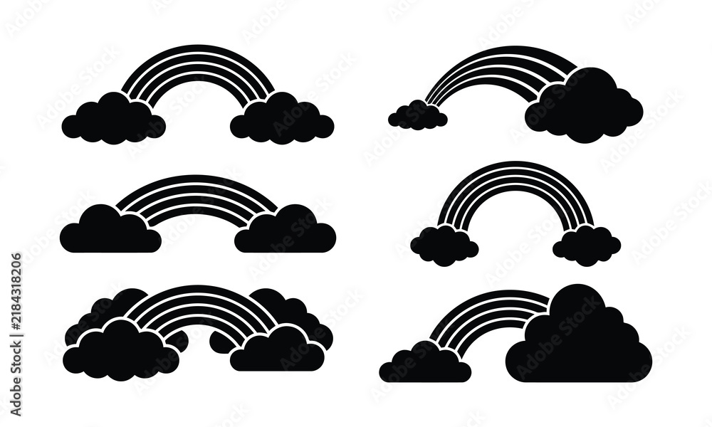 Fototapeta premium Rainbow and cloud silhouette set for weather and nature icons.