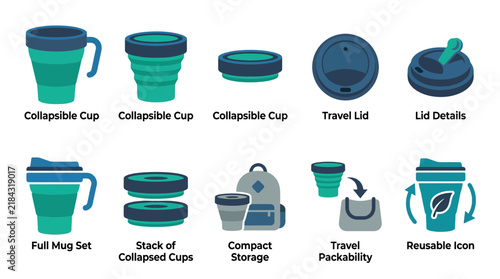 Portable collapsible silicone travel cups and reusable mugs.