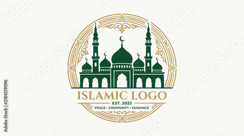 Islamic mosque logo with crescent moon frame