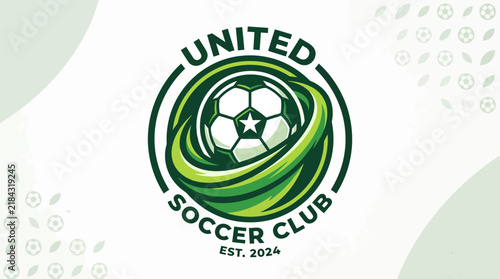 Professional green soccer club emblem with ball graphic.