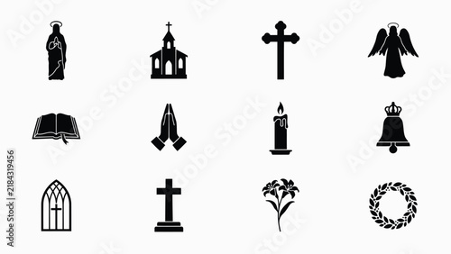 Canvas Print Religious symbols collection with icons classic religious objects simple stylize
