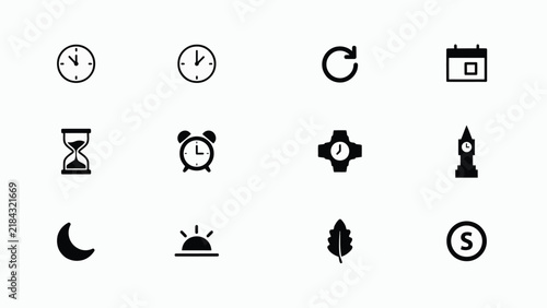 Картината върху платно Collection of black and white time related icons in minimalist style with icons