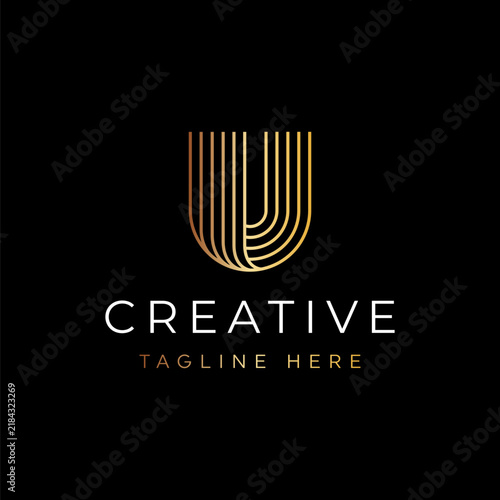Letter U line minimalist logo design vector