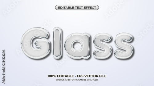 3D bold glass text effect. Editable glossy silver chrome metal style effect