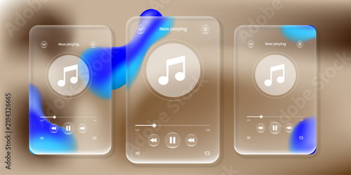music player liquid glass design user interface. transparent music interface Glass Buttons UI UX. smartphone music player interface for application, webs, etc