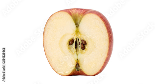 Foto Ripe red apple half with seeds isolated